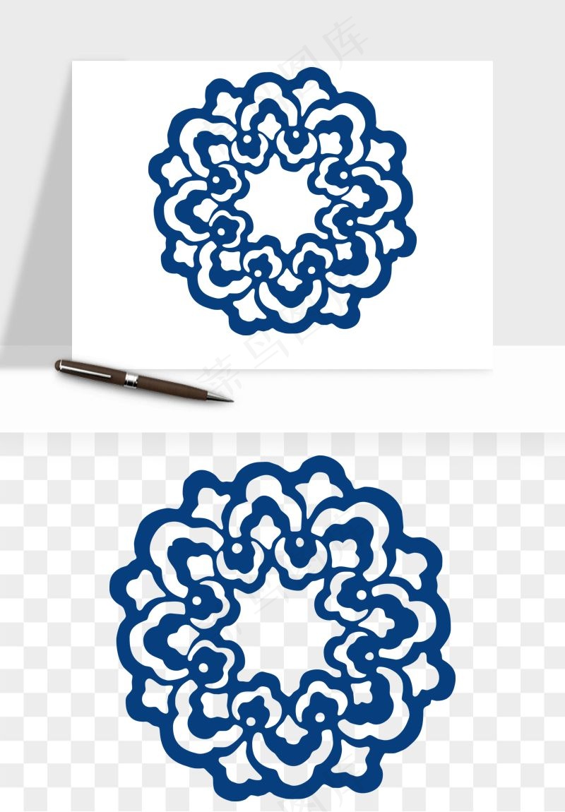 青花瓷花纹花卉图案png免抠