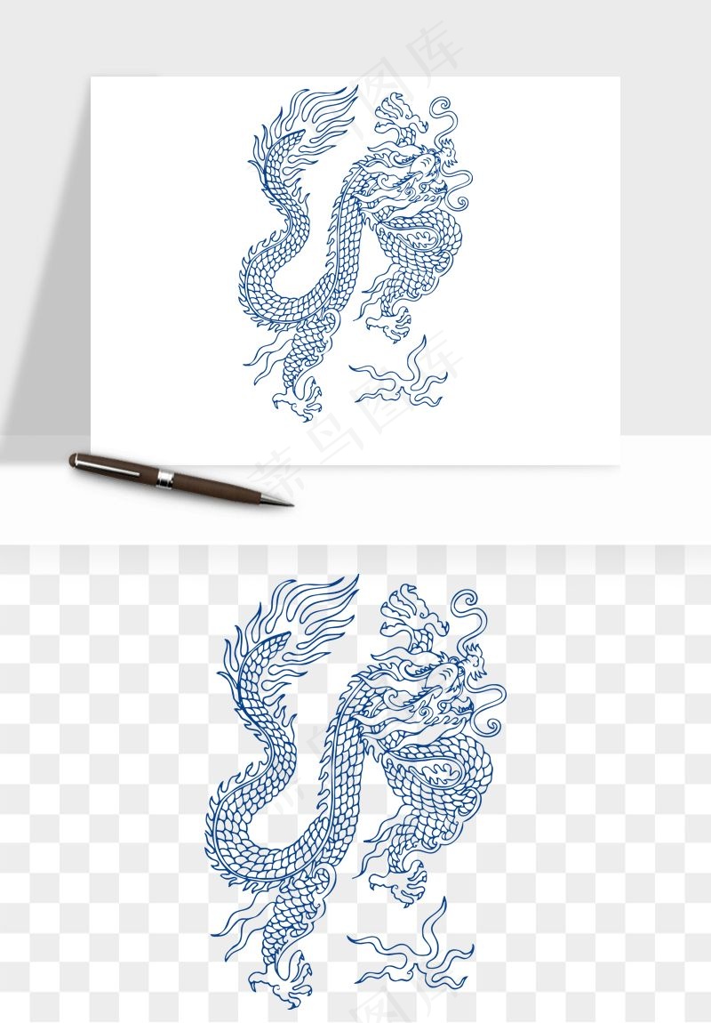 青花瓷花纹花卉图案png免抠