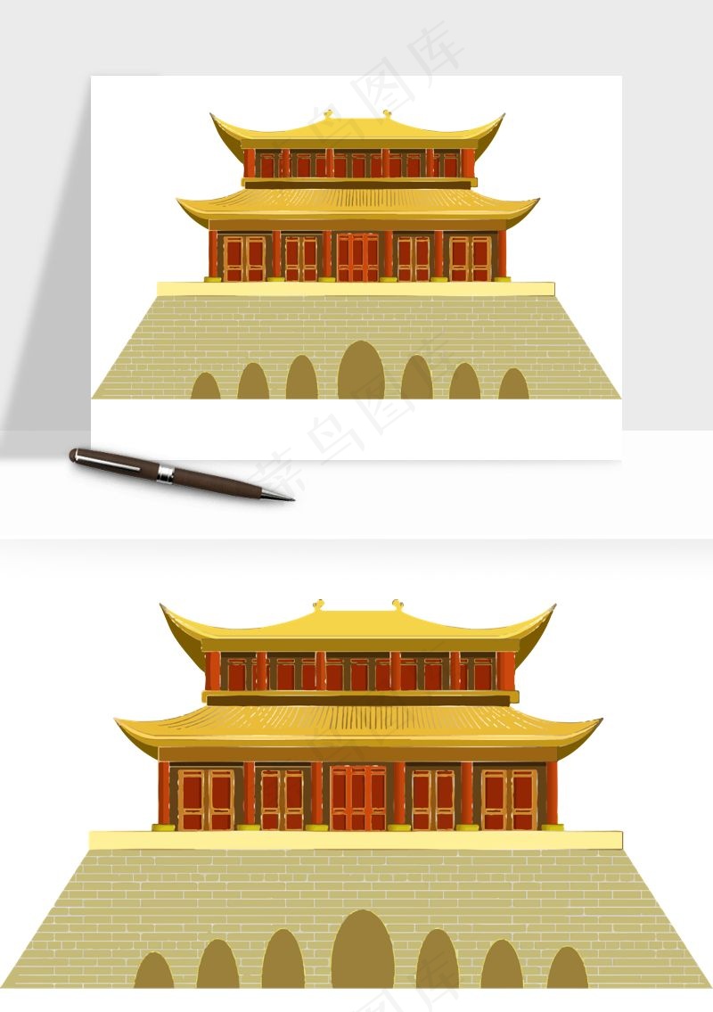 国潮风古建筑古楼古塔鼓楼ai,png免抠图