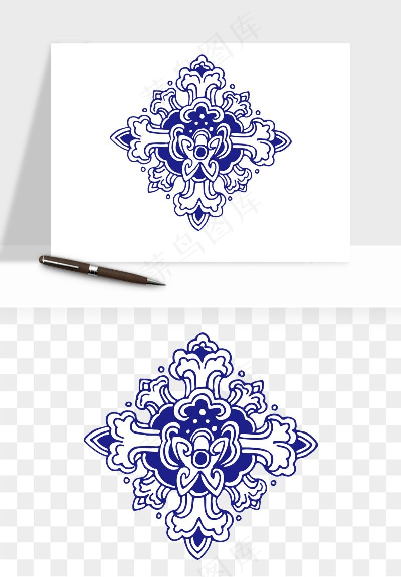 青花瓷花纹花卉图案png免抠