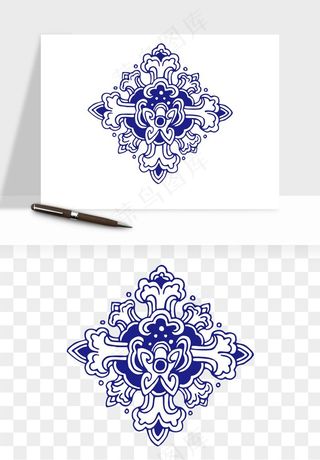 青花瓷花纹花卉图案png免抠