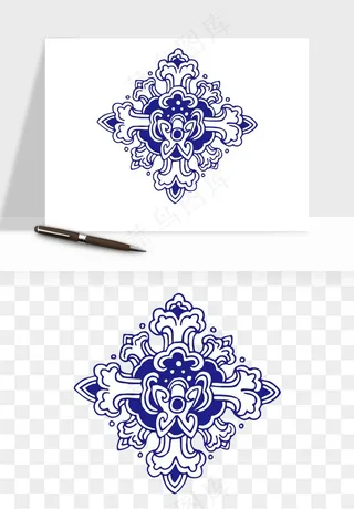青花瓷花纹花卉图案png免抠