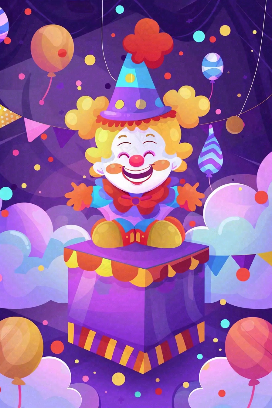 马戏团小丑表演开心紫色卡通搞怪愚人节插画背景