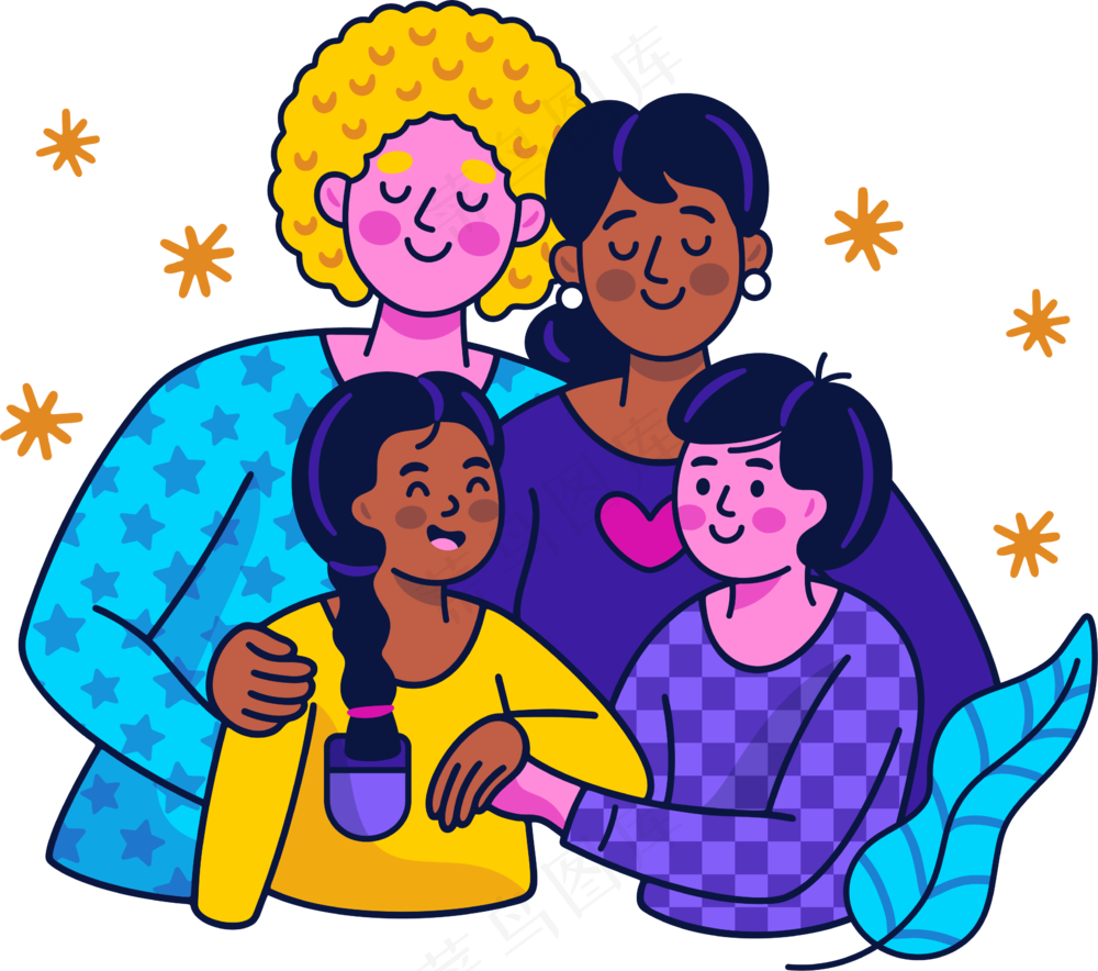 一家人欢聚一堂 美式多巴胺插画 免抠透明底