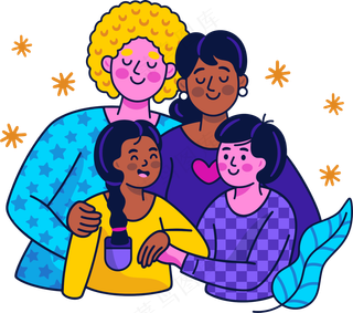 一家人欢聚一堂 美式多巴胺插画 免抠透明底