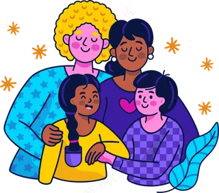 一家人欢聚一堂 美式多巴胺插画 免抠透明底