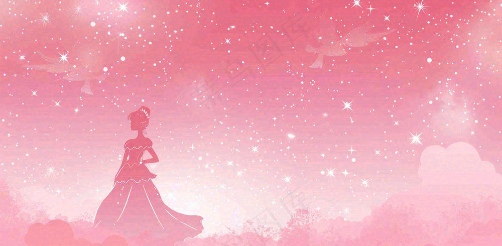 粉色星光女生浪漫唯美妇女节插画背景