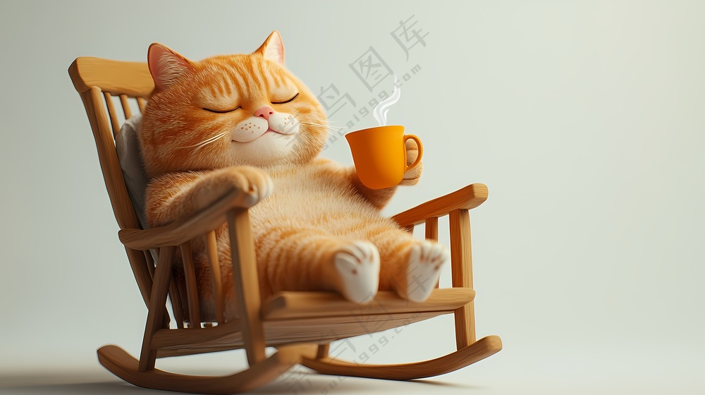 坐在摇椅上悠闲自在的喵星人
