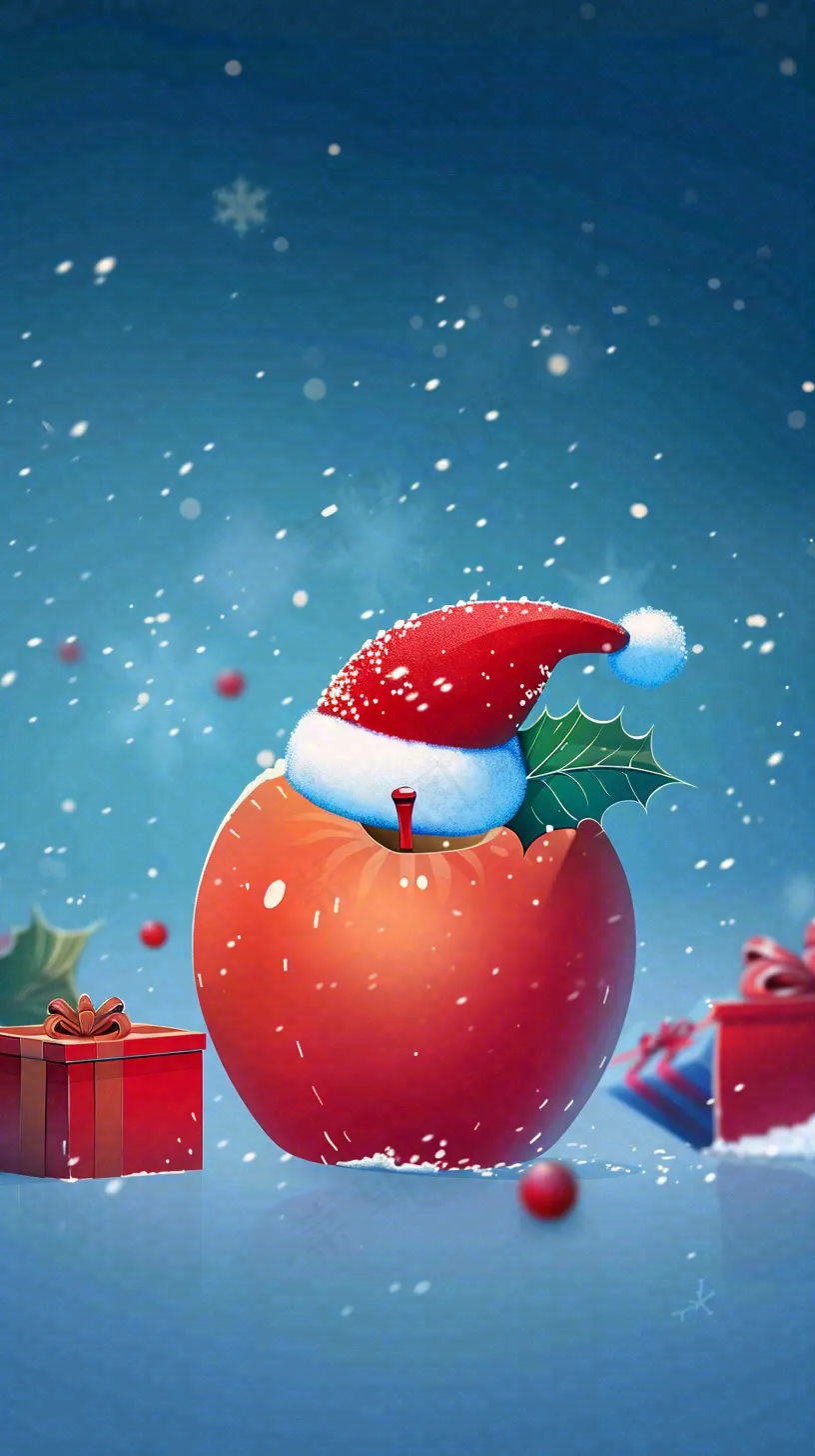 戴圣诞帽的红色苹果平安夜创意卡通插画背景