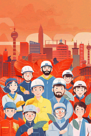 卡通插画劳动节职业人物形象插画背景
