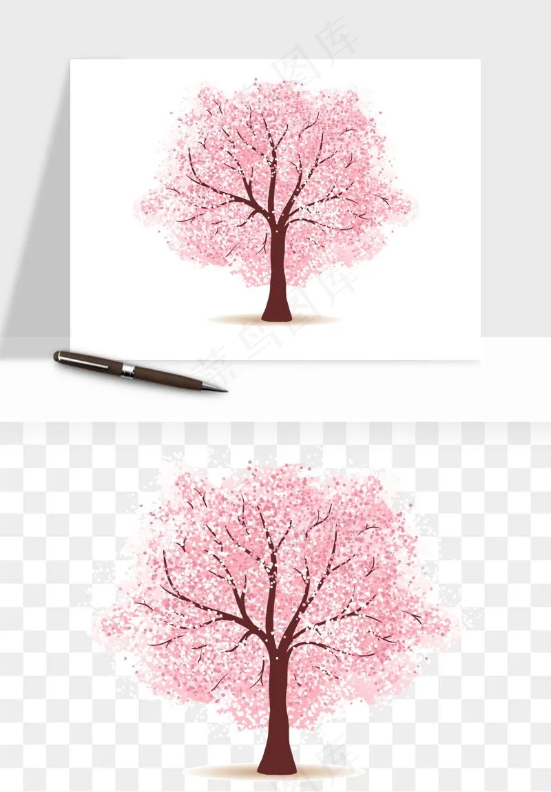 手绘樱花树png免抠