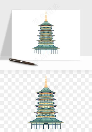 国潮高塔古塔楼建筑png免抠