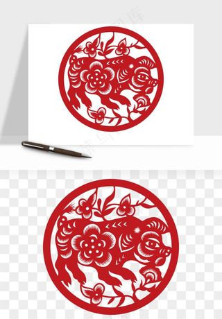 十二生肖剪纸中式纹样图案png免抠