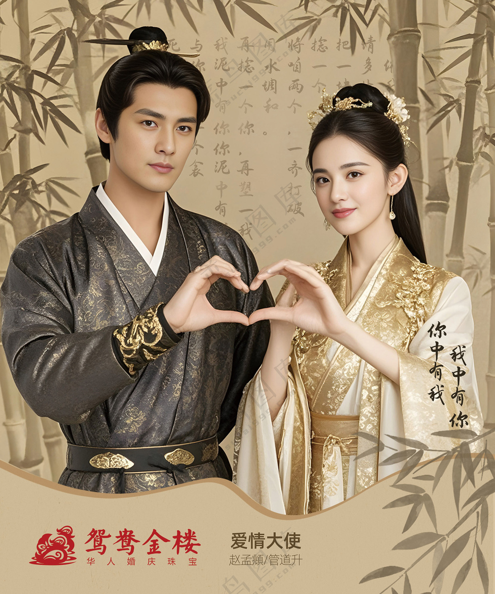 鸳鸯金楼灯箱方版爱情大师赵孟頫管道升奢华古装形象头饰调色滤镜