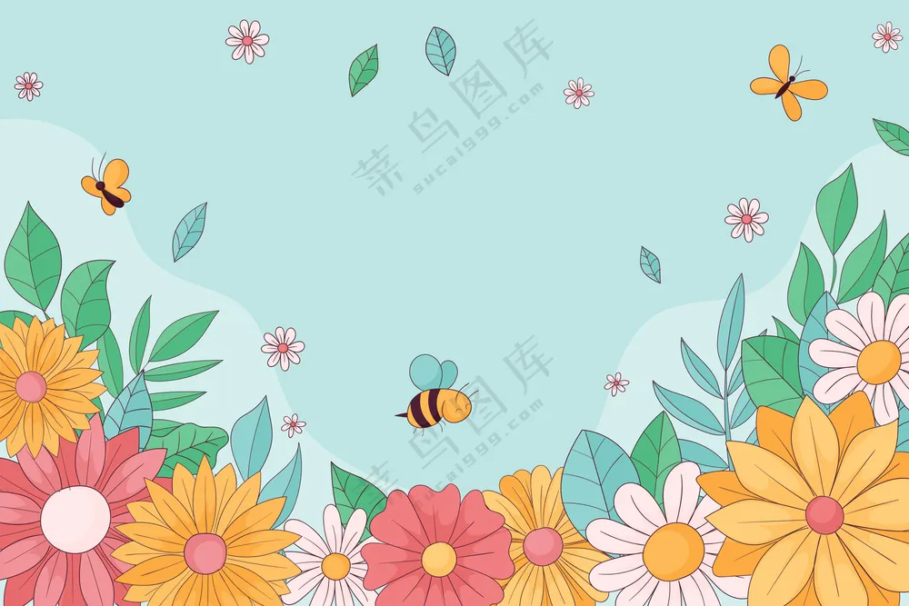 花卉蜜蜂插画图片