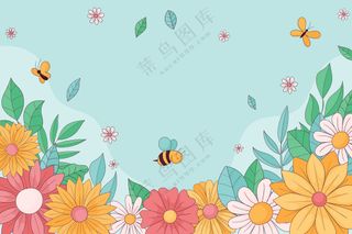 花卉蜜蜂插画图片