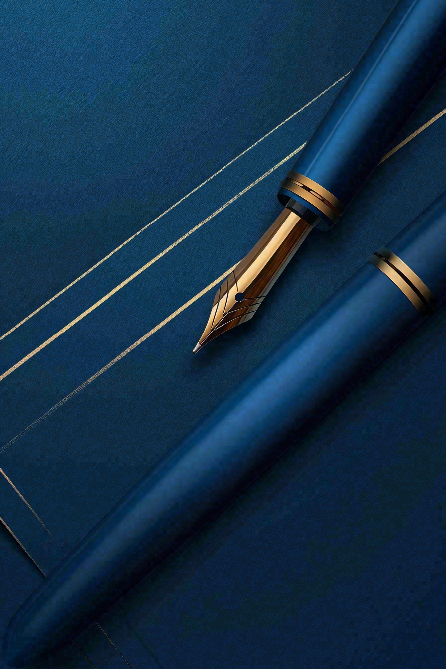 蓝色沉稳钢笔书写金色线条教师节背景