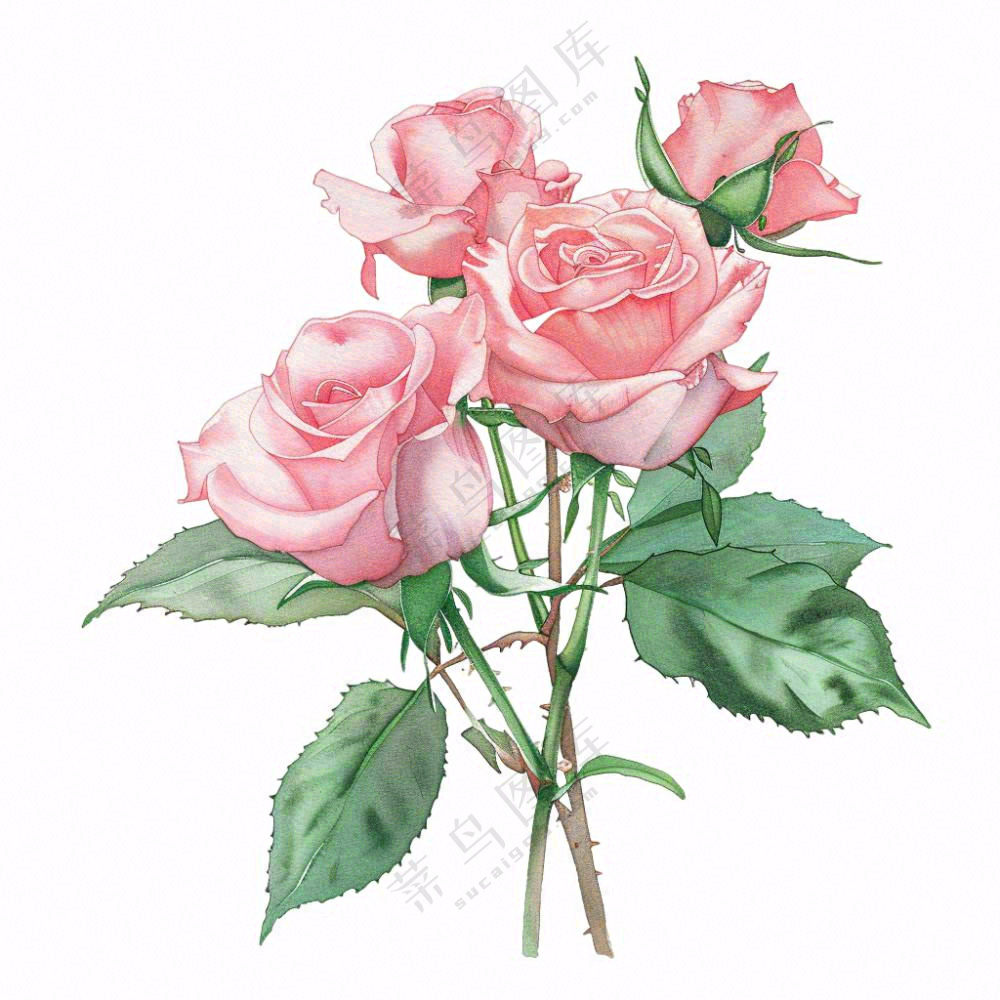 粉色玫瑰花鲜花插画免抠