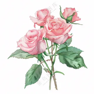 粉色玫瑰花鲜花插画免抠