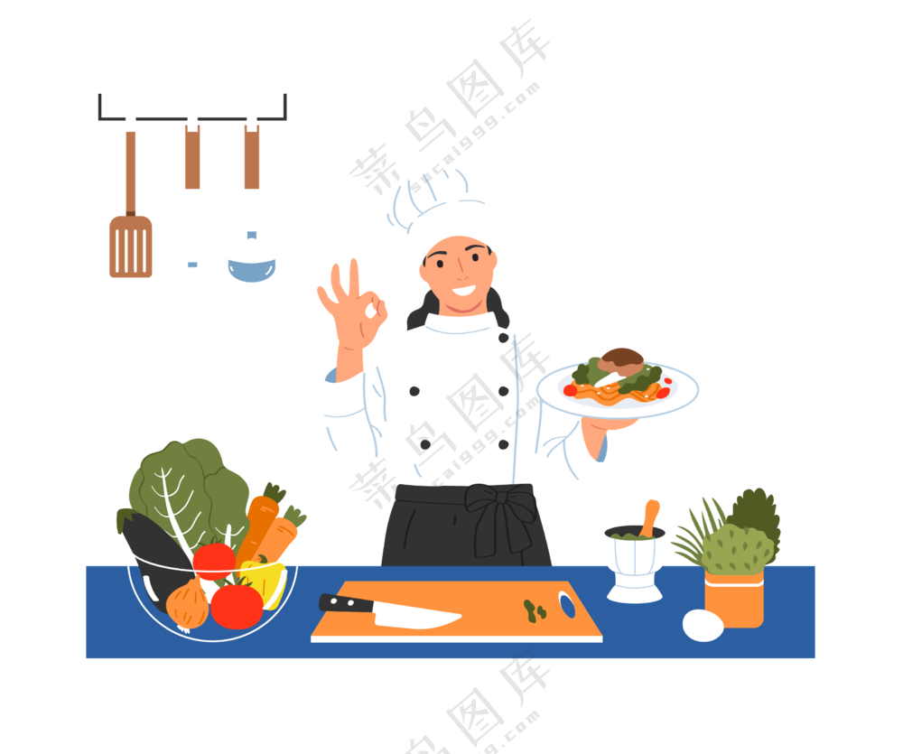 卡通厨房厨师料理美食场景素材 (2)