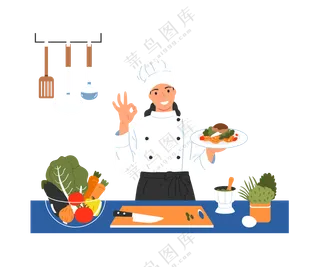 卡通厨房厨师料理美食场景素材 (2)