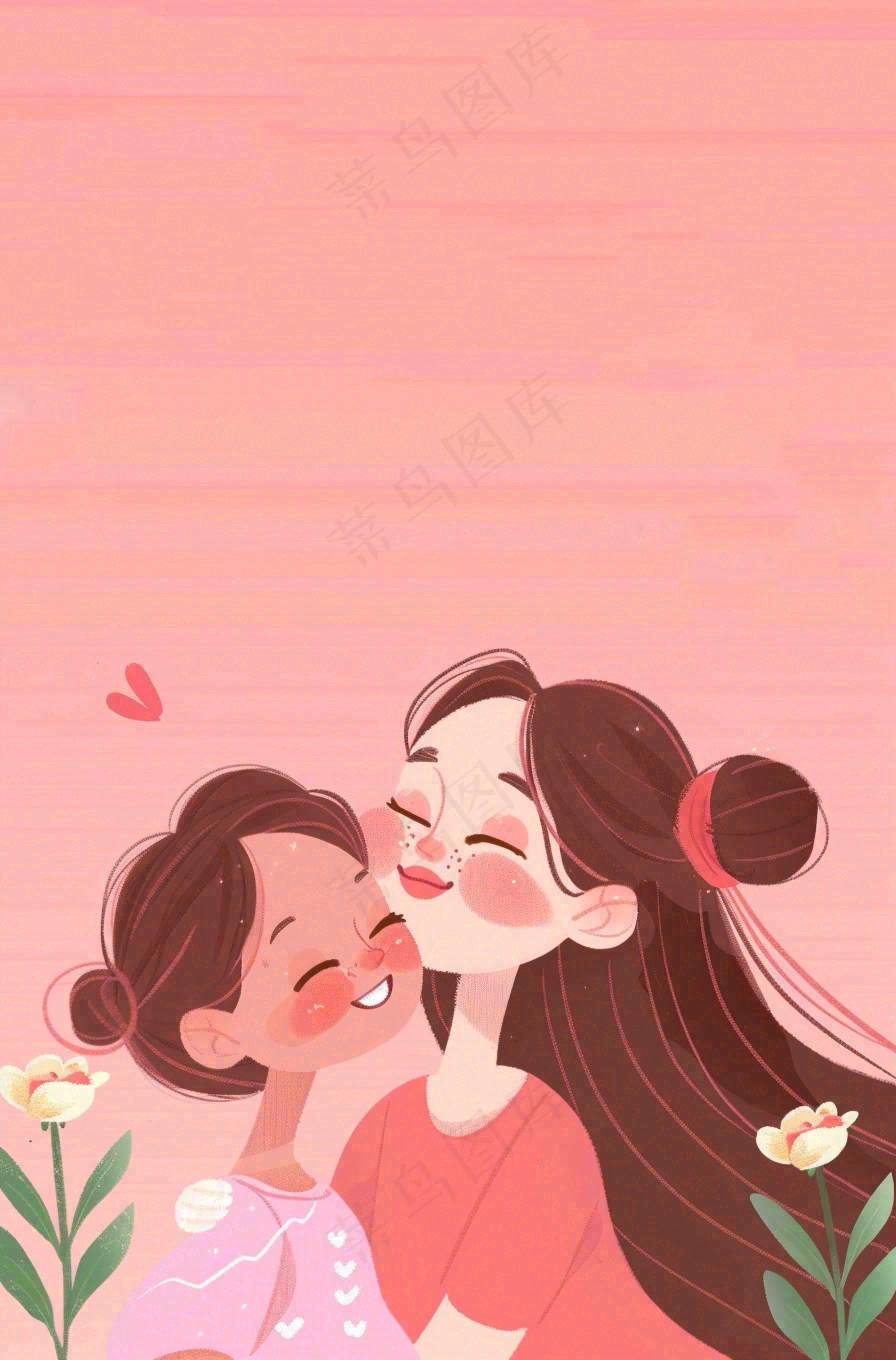 母亲节妈妈亲情抱着孩子鲜花光辉插画背景
