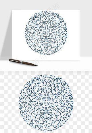青花瓷花纹花卉图案png免抠