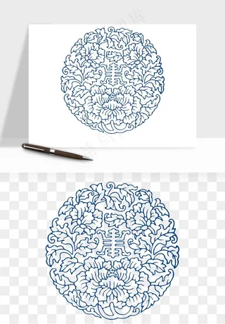 青花瓷花纹花卉图案png免抠