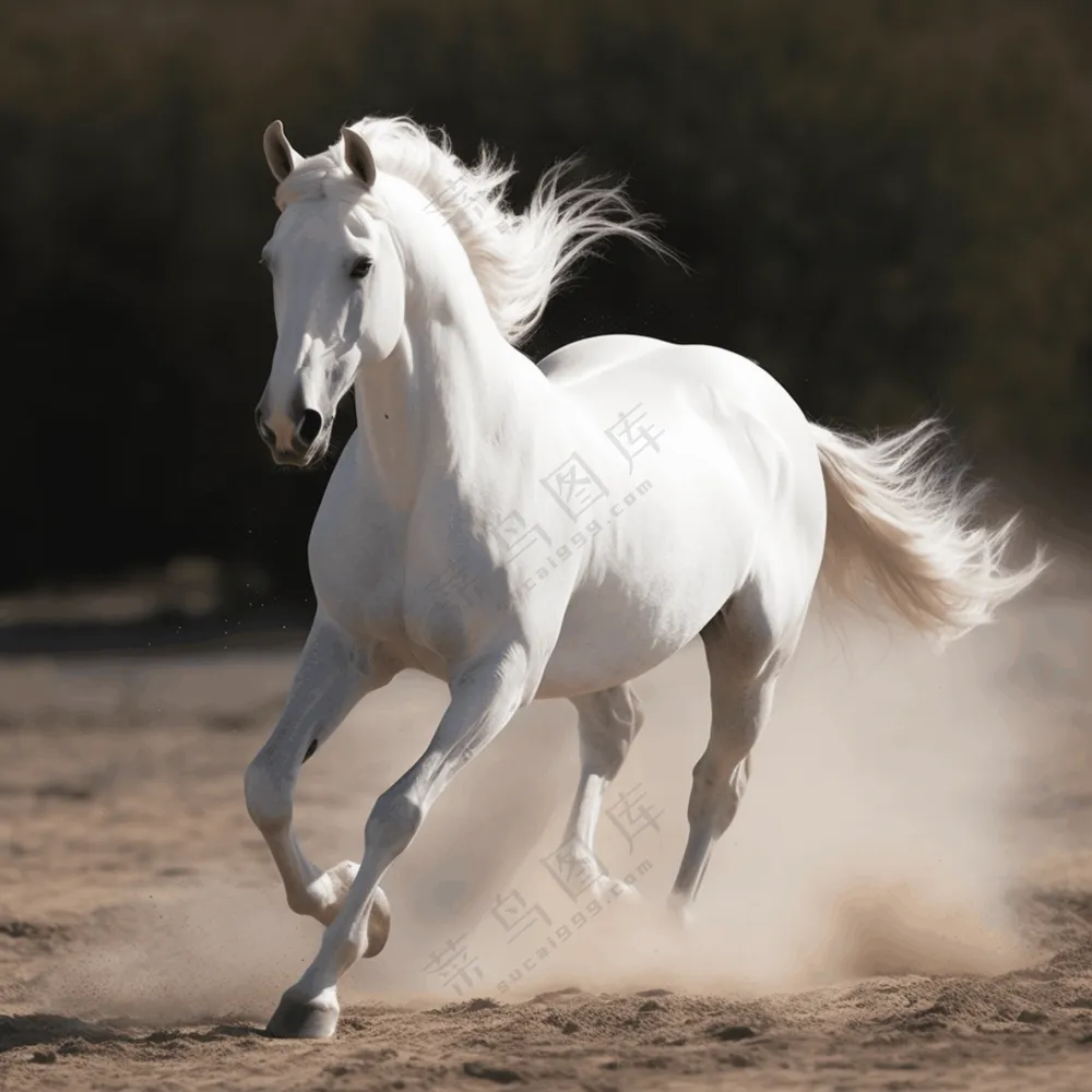 风驰电掣白色骏马图片