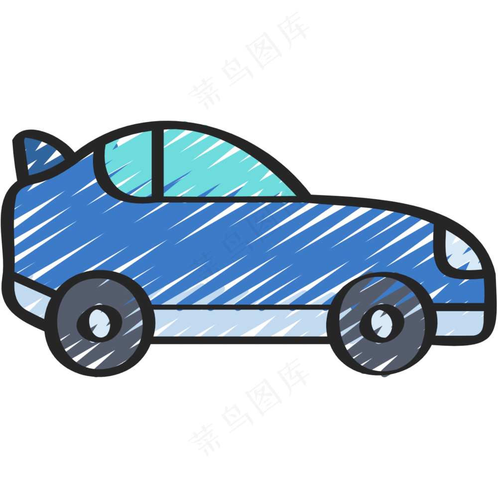 蓝色运动轿跑 铅笔手绘图标icon