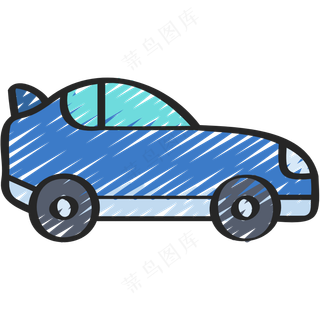 蓝色运动轿跑 铅笔手绘图标icon