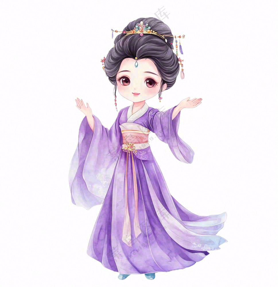 古风人物紫色舞蹈少女卡通插画免抠