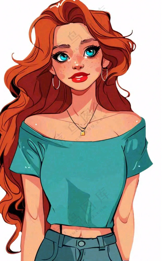 美式少女潮流精致美丽人物卡通插画免抠