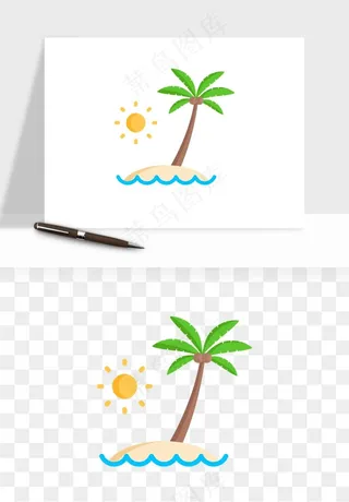 卡通沙滩椰子树png免抠