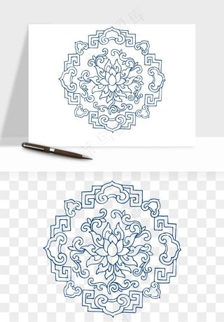 青花瓷花纹花卉图案png免抠