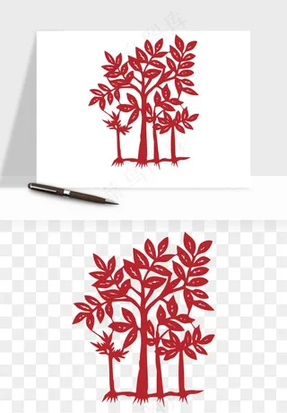 传统剪纸植物花卉png免抠