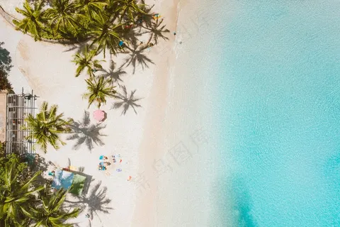 海滨度假航拍图·热带休闲风·蓝绿清新调·装饰欣赏品