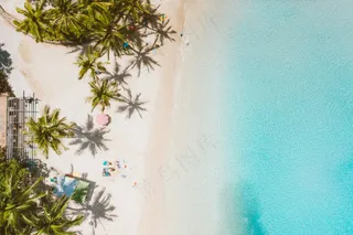 海滨度假航拍图·热带休闲风·蓝绿清新调·装饰欣赏品