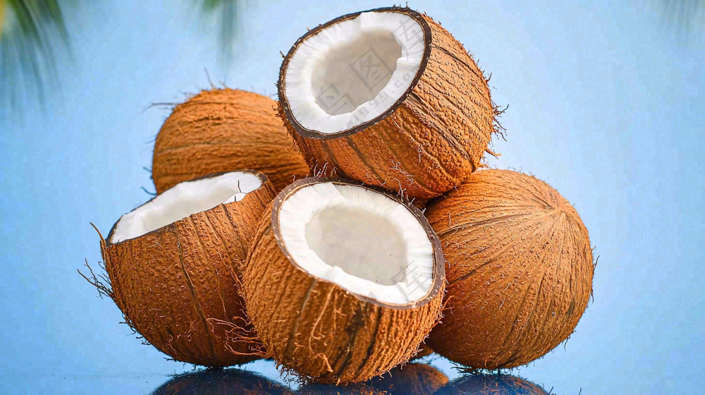 椰子椰壳椰肉摄影图