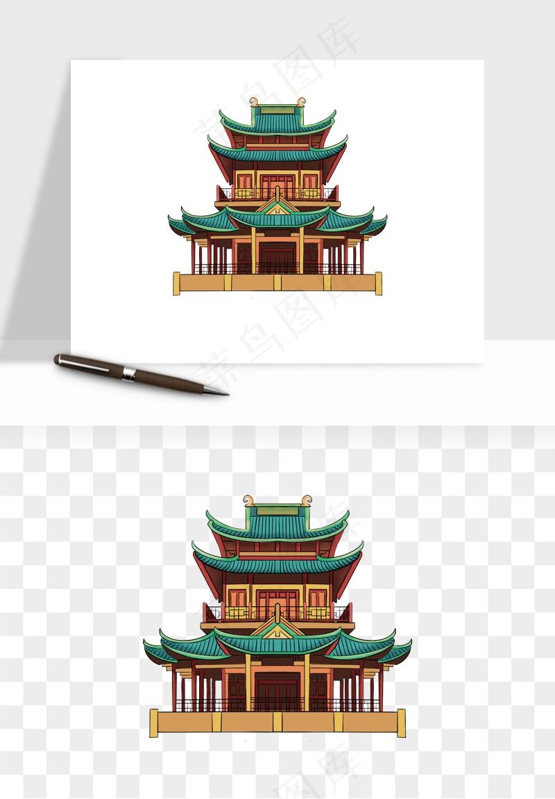 国潮风古建筑古楼古塔鼓楼psd,png免抠图