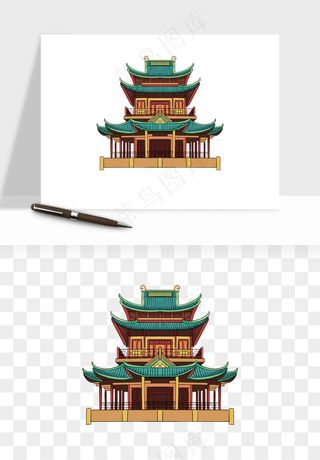 国潮风古建筑古楼古塔鼓楼psd,png免抠图