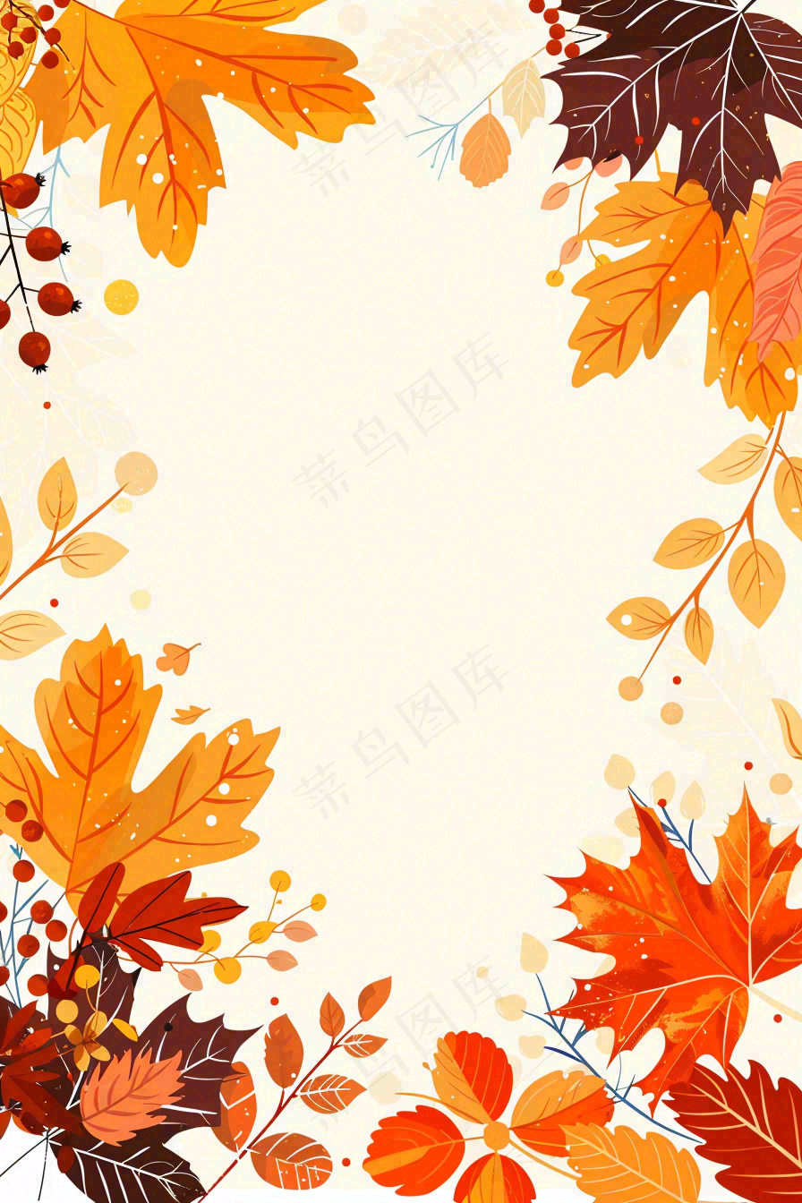 秋天黄了的树叶植物立秋秋分插画边框背景