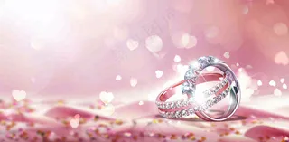 粉色羽毛爱心戒指钻石爱情情人节七夕背景