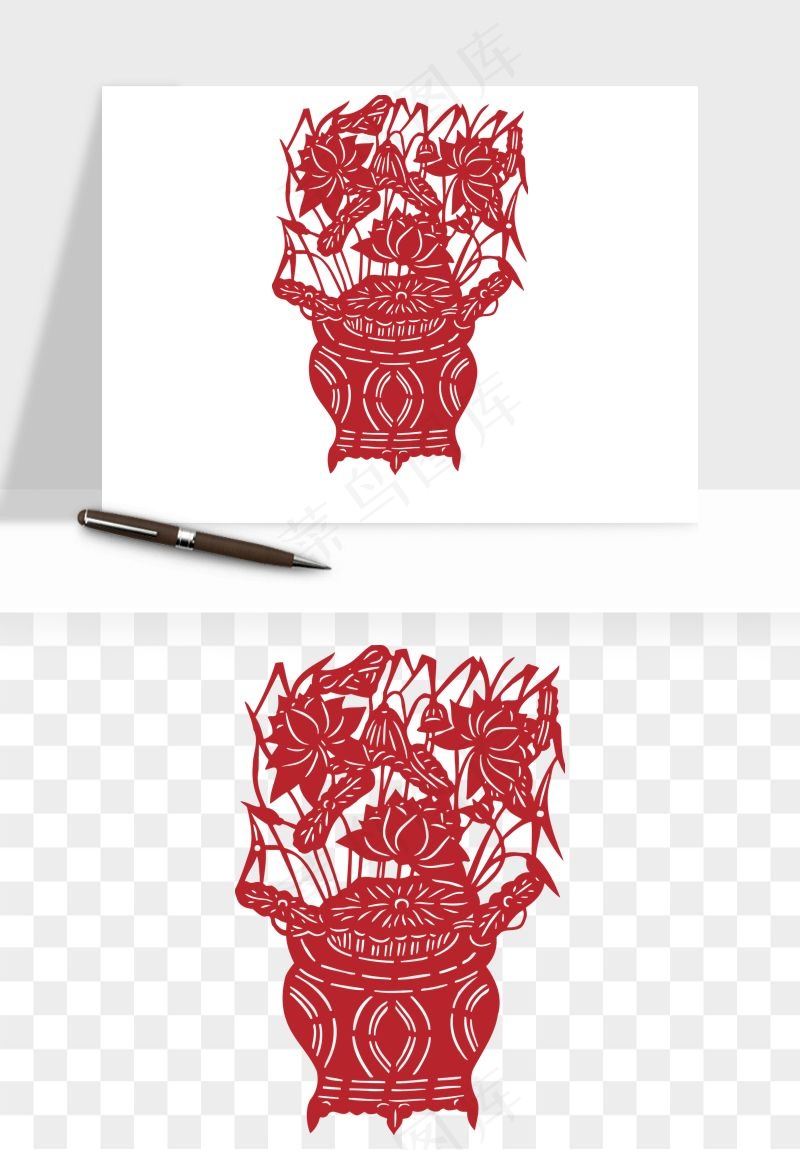 传统剪纸植物花卉png免抠