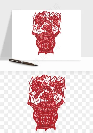 传统剪纸植物花卉png免抠