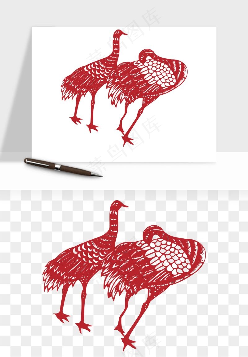 传统花鸟动物剪纸png免抠