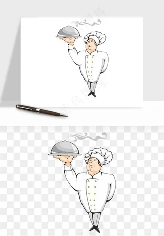 手绘厨师大厨png免抠