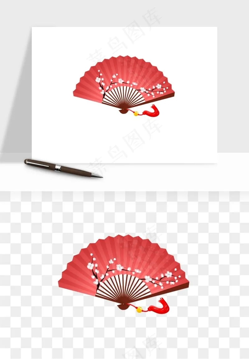 古风扇子元素png免抠