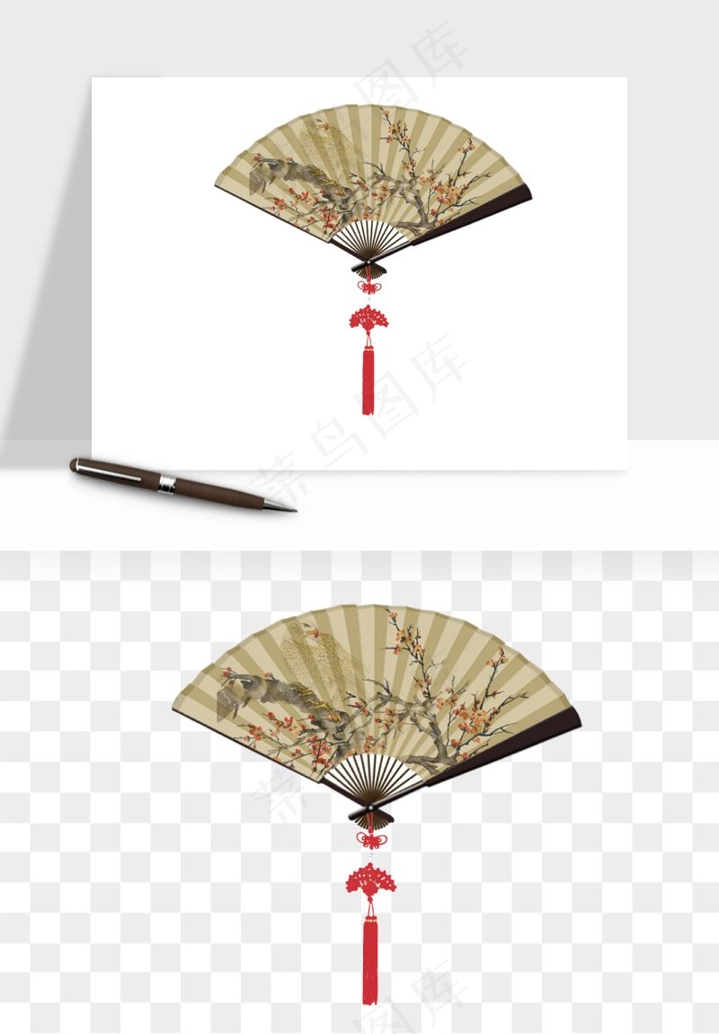 古风扇子元素png免抠