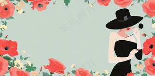 唯美鲜花女生女神妇女节插画背景